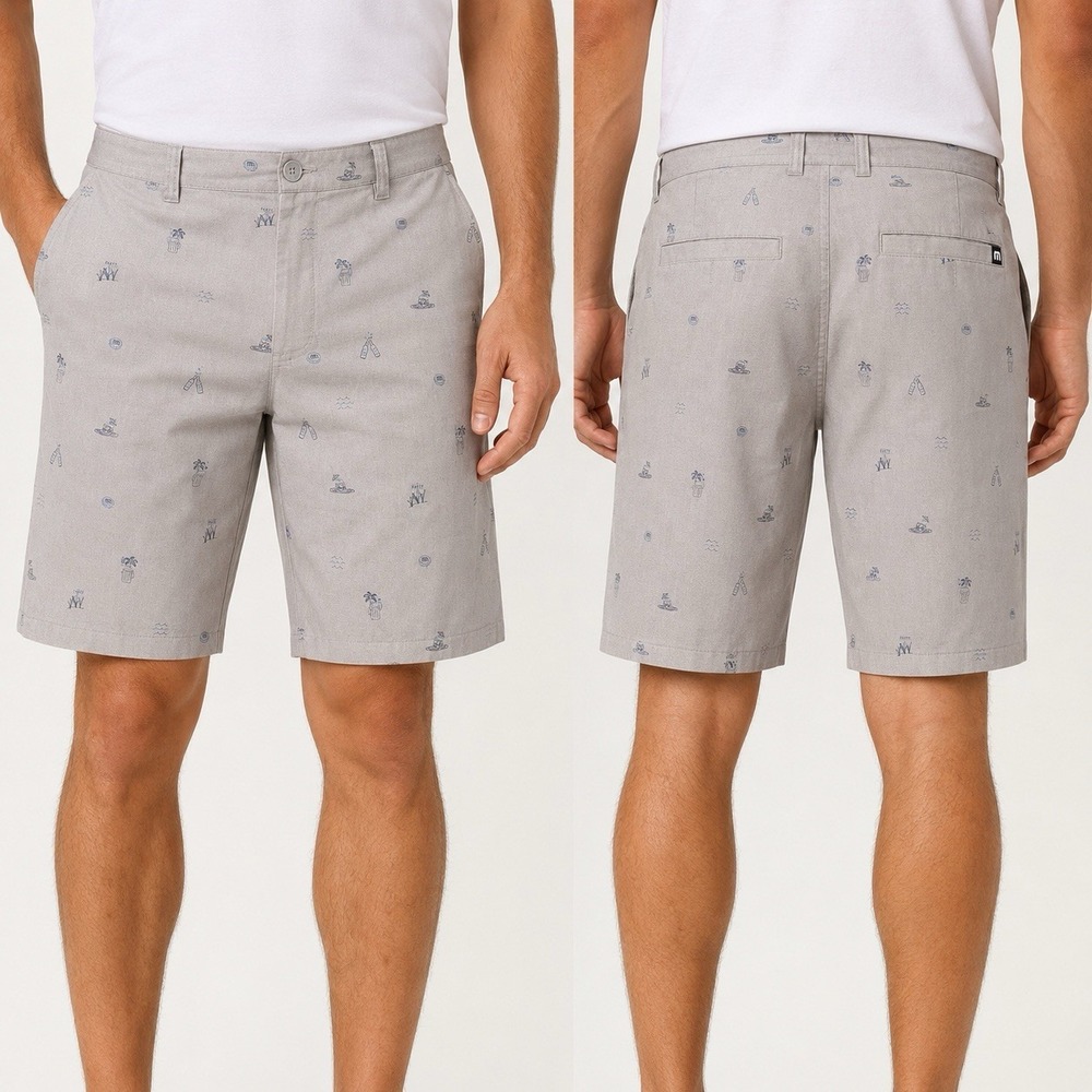 TravisMathew Men's Size 35 Gray Novelty Print Golf Shorts, Athleisure Sporty